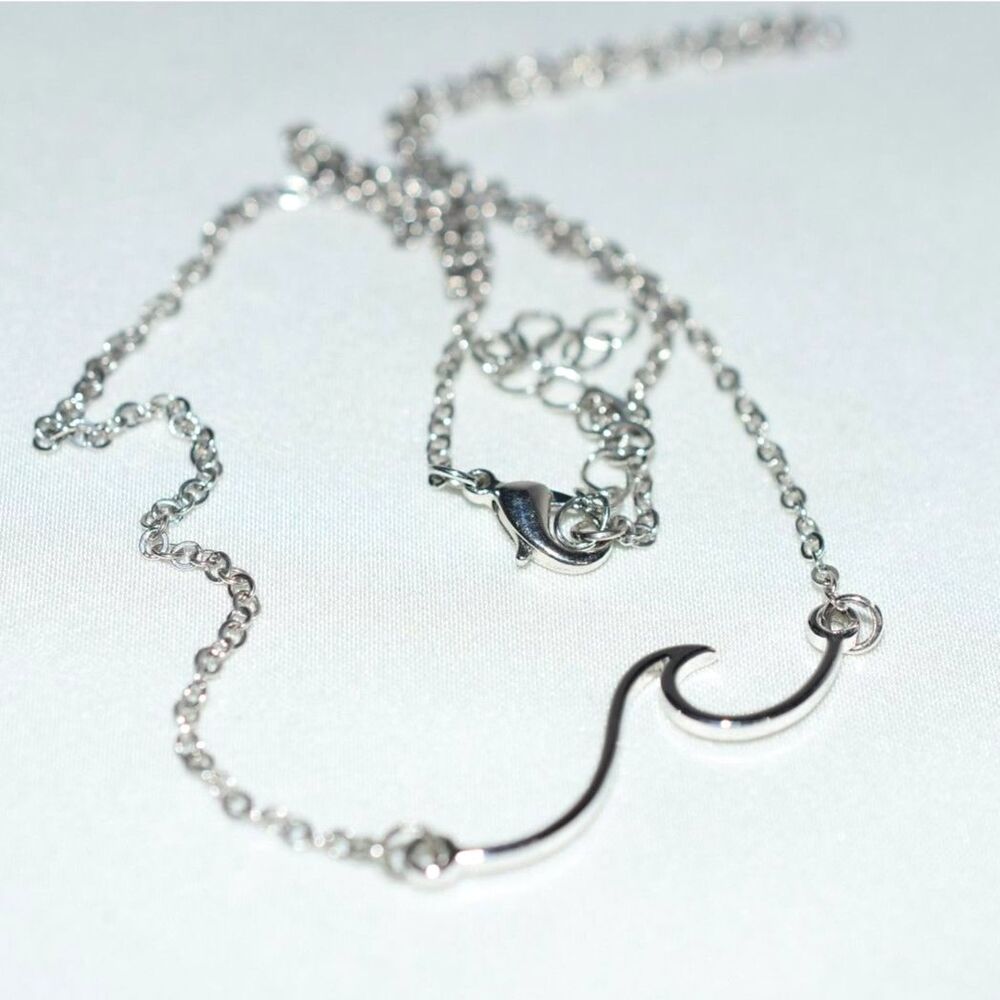 Smashing Ocean Wave Silver Tone Link 20" Surfer Beach Casual Unisex Necklace